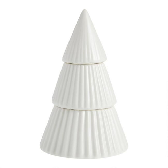 White Ceramic Cozy Cashmere Christmas Tree Scented Candle | World Market