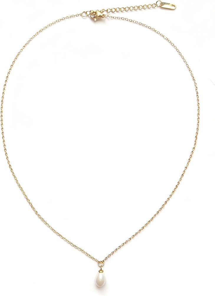 Rumgey Pearl Necklaces for Women,18K Gold Plated Dainty Single Pearl Pendant Necklace Simple Pear... | Amazon (US)