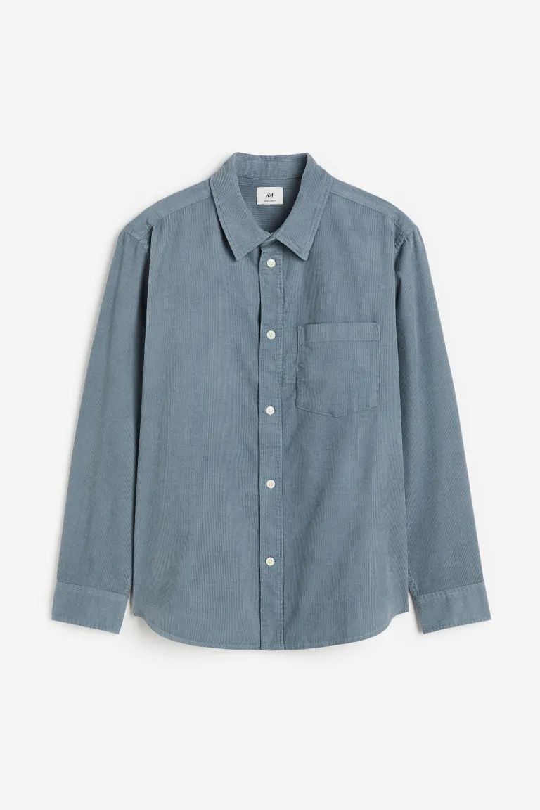 Regular Fit Corduroy Shirt - Turquoise - Men | H&M US | H&M (US)