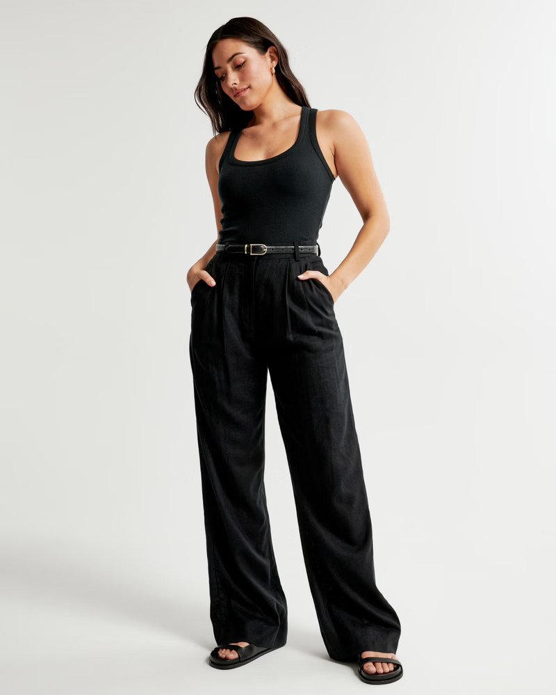 Curve Love A&F Sloane Tailored Linen-Blend Pant | Abercrombie & Fitch (US)