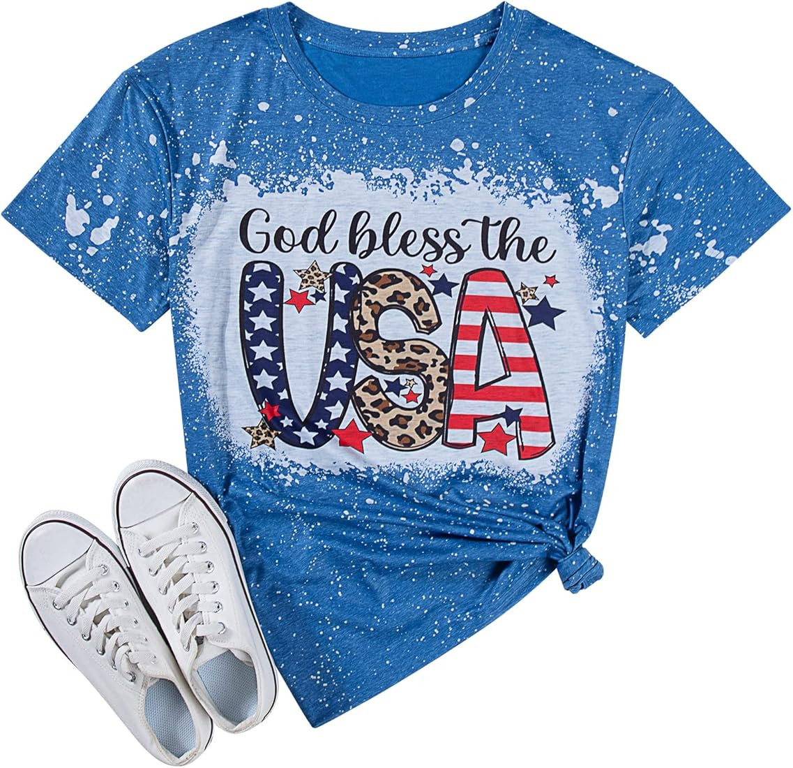 USA Flag Tee Shirt for Women God Bless The USA Tshirt Memorial Day Shirts for Women Bleach Short ... | Amazon (US)