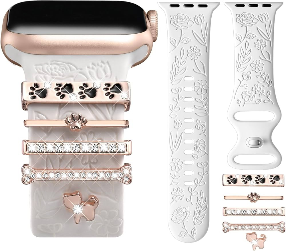 DaQin Flower Engraved Band Compatible with Apple Watch Bands for Women 40mm 38mm 41mm 42mm, Soft ... | Amazon (US)