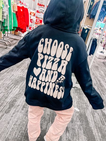How cute is this girls sweatshirt? Sized up for an oversized look! Target finds • kids clothes • girls outfits • kids hoodie • pizza sweatshirt • pink pants • graphic sweatshirt • kids Nikes • kids sneakers • girls sneakers 

#LTKfindsunder50 #LTKkids #LTKfamily