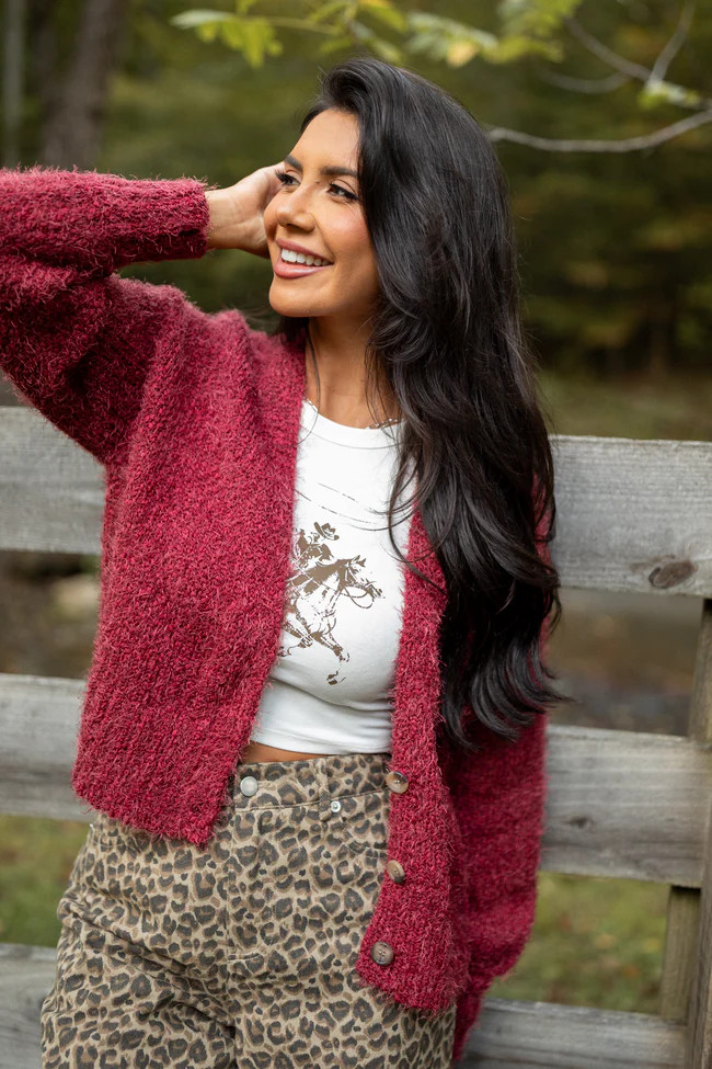 Jannie Pomegranate Puff Sleeve Cropped Cardigan SALE | Pink Lily