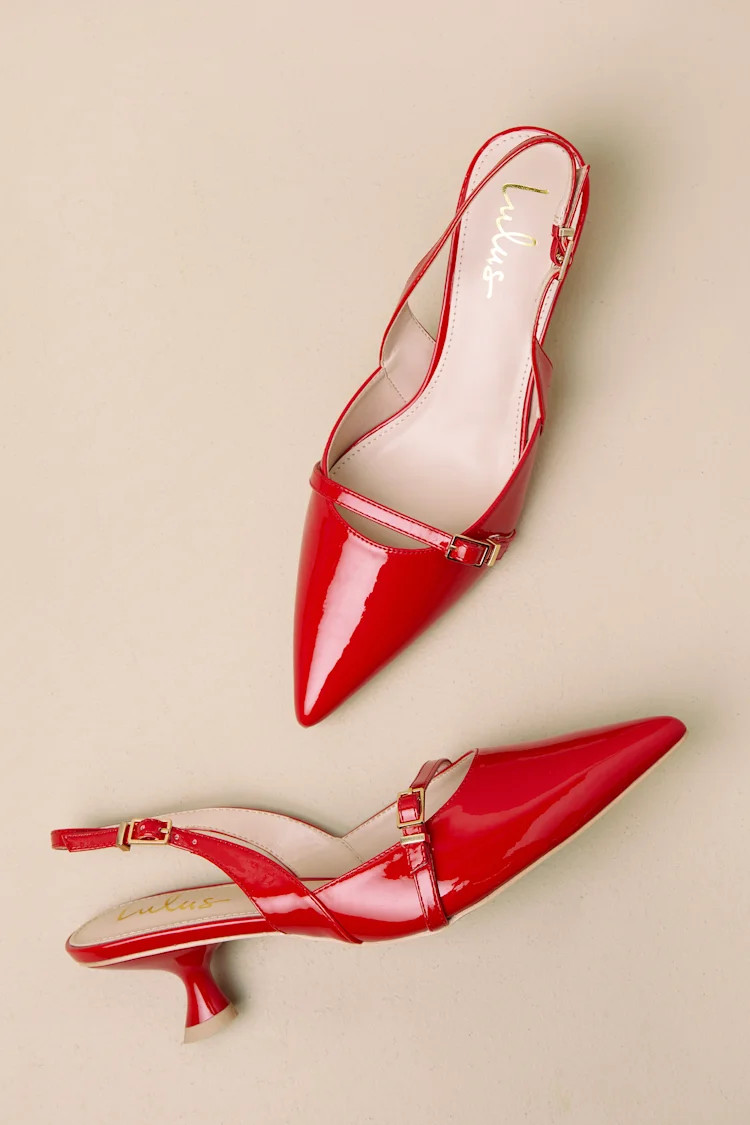 Hughette Crimson Patent Pointed-Toe Slingback Pumps | Lulus