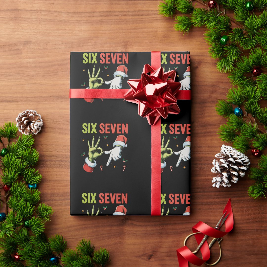 Six Seven 6 7 67 Meme Christmas Funny Xmas Santa Wrapping Paper | Zazzle | Zazzle