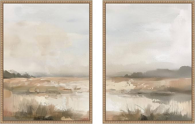 Kate and Laurel Neutral Abstract Landscape 2 Piece Framed Canvas Wall Art Set by The Creative Bun... | Amazon (US)
