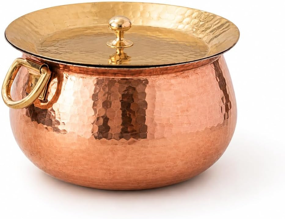 P-TAL Pure Copper Dutch Oven - (4.72 Quarts, 9 Inch) Non Stick, Brass Lid | Amazon (US)