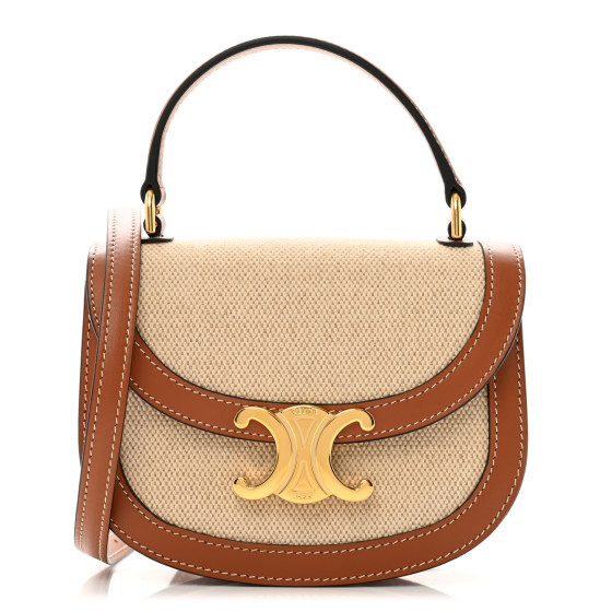 Textile Calfskin Triomphe Mini Besace Clea Natural Tan | FASHIONPHILE (US)