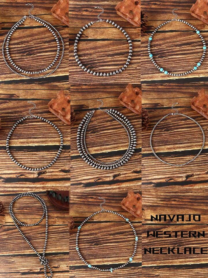 1pc Western Navajo Faux Pearl Choker Necklace Western Beaded Cowgirl Boho Choker Jewelry For Wome... | SHEIN