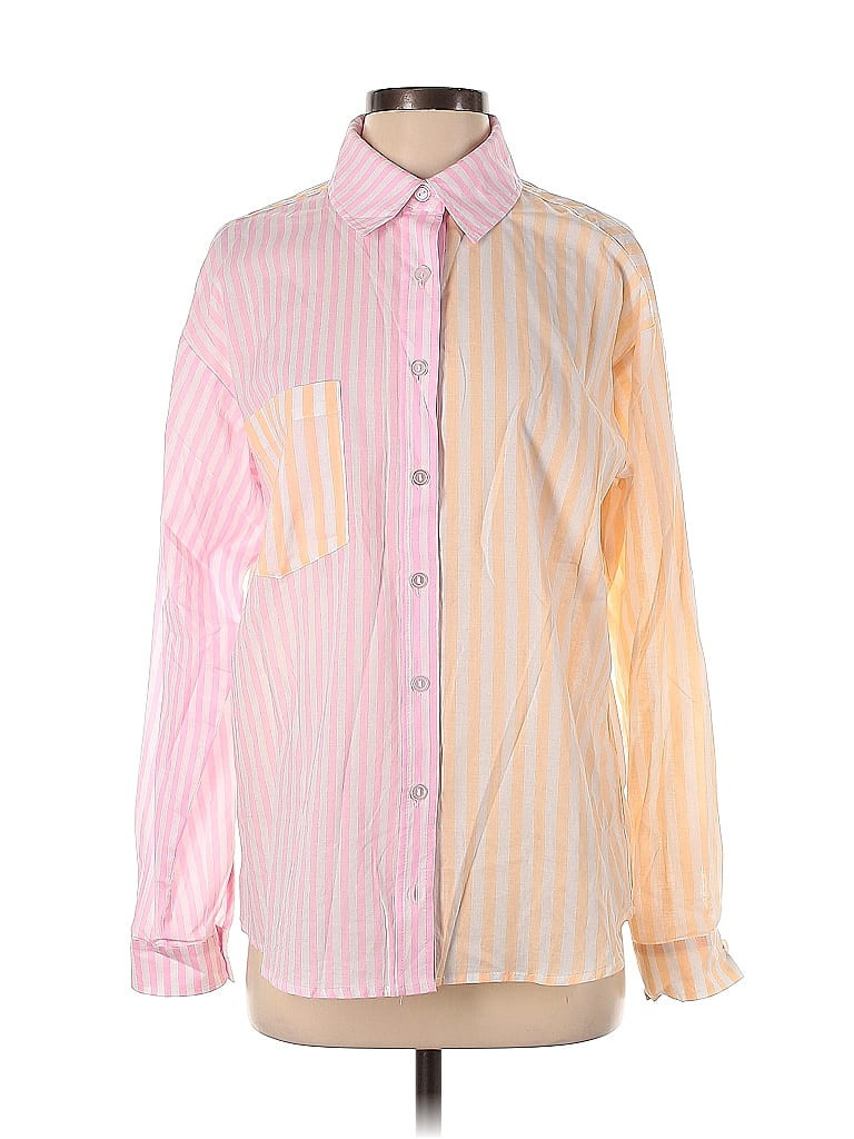 Wild Fable Long Sleeve Button Down Shirt: Pink Stripes Tops - Size X-Small | ThredUp