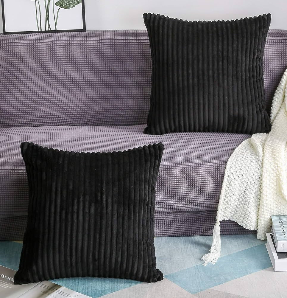 TangDepot, Set of 2 Soft Plush Velvet Big Striped Corduroy Solid Decorative Throw Pillow Covers, ... | Amazon (US)