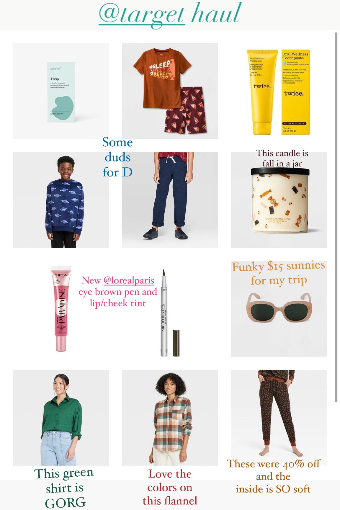 Target haul
Family 
Target tops
Flannel
Loreal beauty 
Fall candles 
Boys fashion 


#LTKbeauty #LTKunder50 #LTKfamily