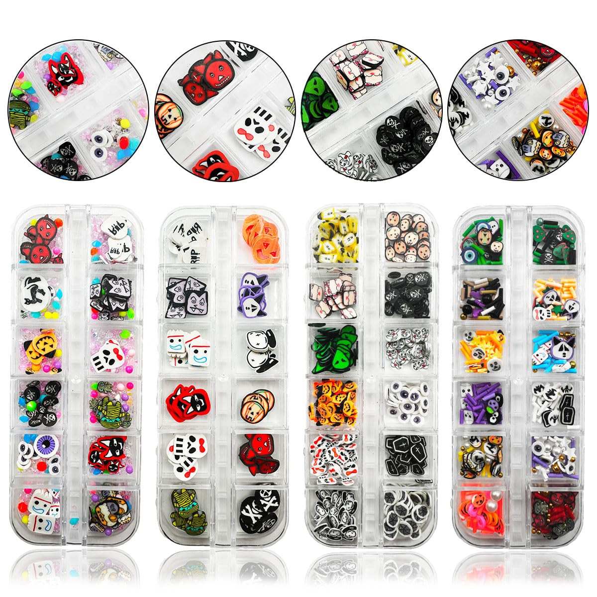 4 Boxes Halloween Nail Art Slices, 3D Halloween Polymer Clay Mini Slices Skull Spider Pumpkin Bat... | Amazon (US)