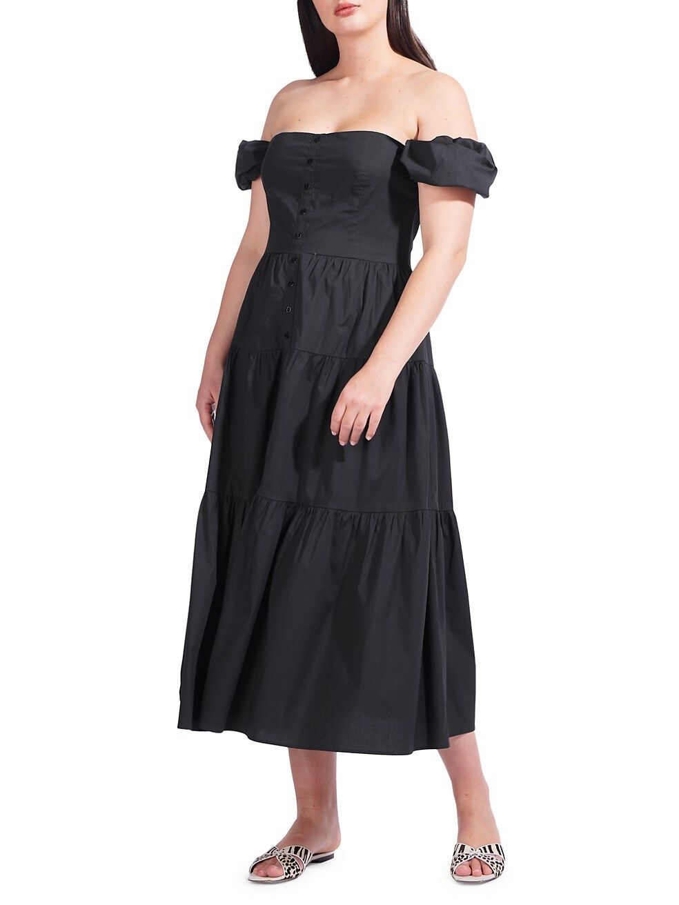 STAUD Elio Puff-Sleeve Prairie Dress | Saks Fifth Avenue