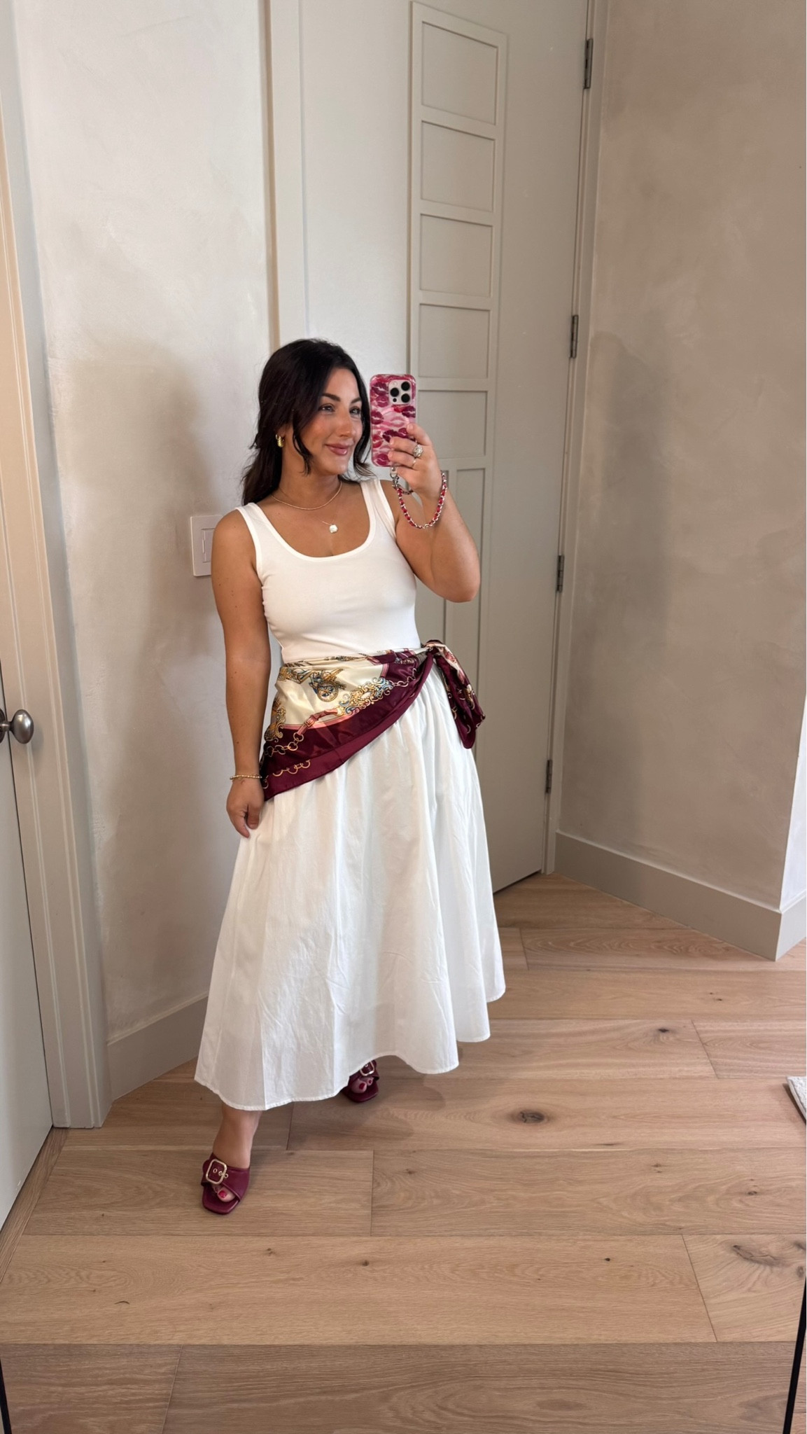 OOTD! 
White summer dress size small
I have this in several colors I love it so much! 

Accessorizing with a scarf and matching heels and bag! 

5’0” 140lbs Petite friendly

#LTKootd #LTKPetite #LTKSeasonal