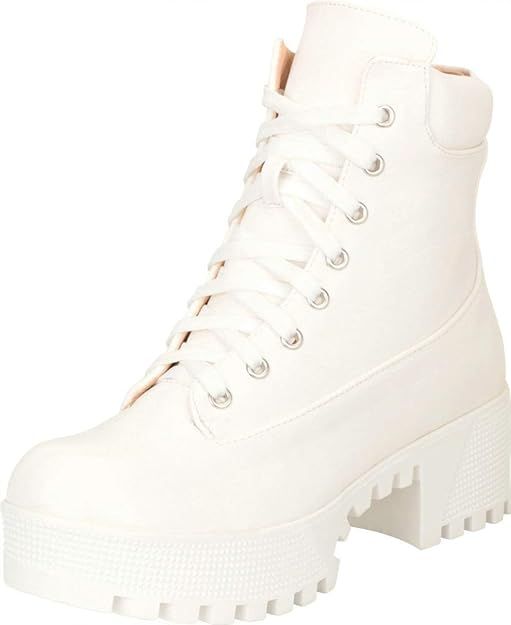 Cambridge Select Women's Retro 90s Lace-Up Chunky Lug Platform Block Heel Combat Boot | Amazon (US)