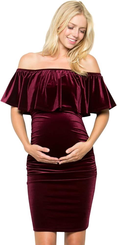 My Bump Maternity Dress Velvet - Premium Soft Stretch Baby Shower Photography Party Bodycon | Amazon (US)