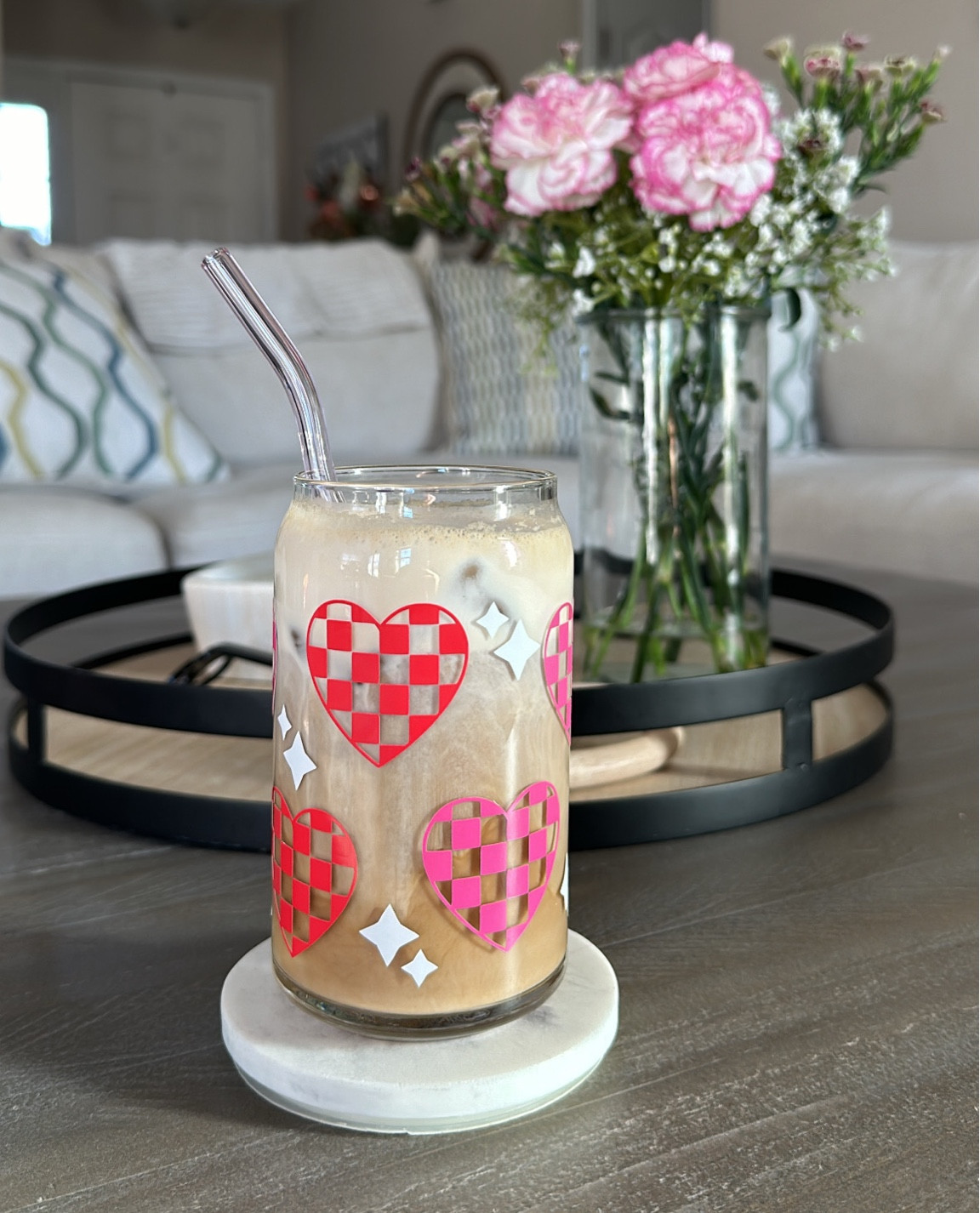 Color Changing Checkered Heart Glass Can Tumber, 16oz | Heart Iced Coffee Glass | Valentine's Day Coffee Cup Mug | Valentine's Coffee Glass

#LTKSeasonal #LTKGiftGuide #LTKMostLoved