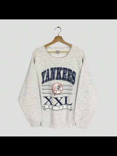 Vintage New York Gray Sweatshirt Large New York NY Baseball Team Spell Out Sweater New York Crewn... | SHEIN