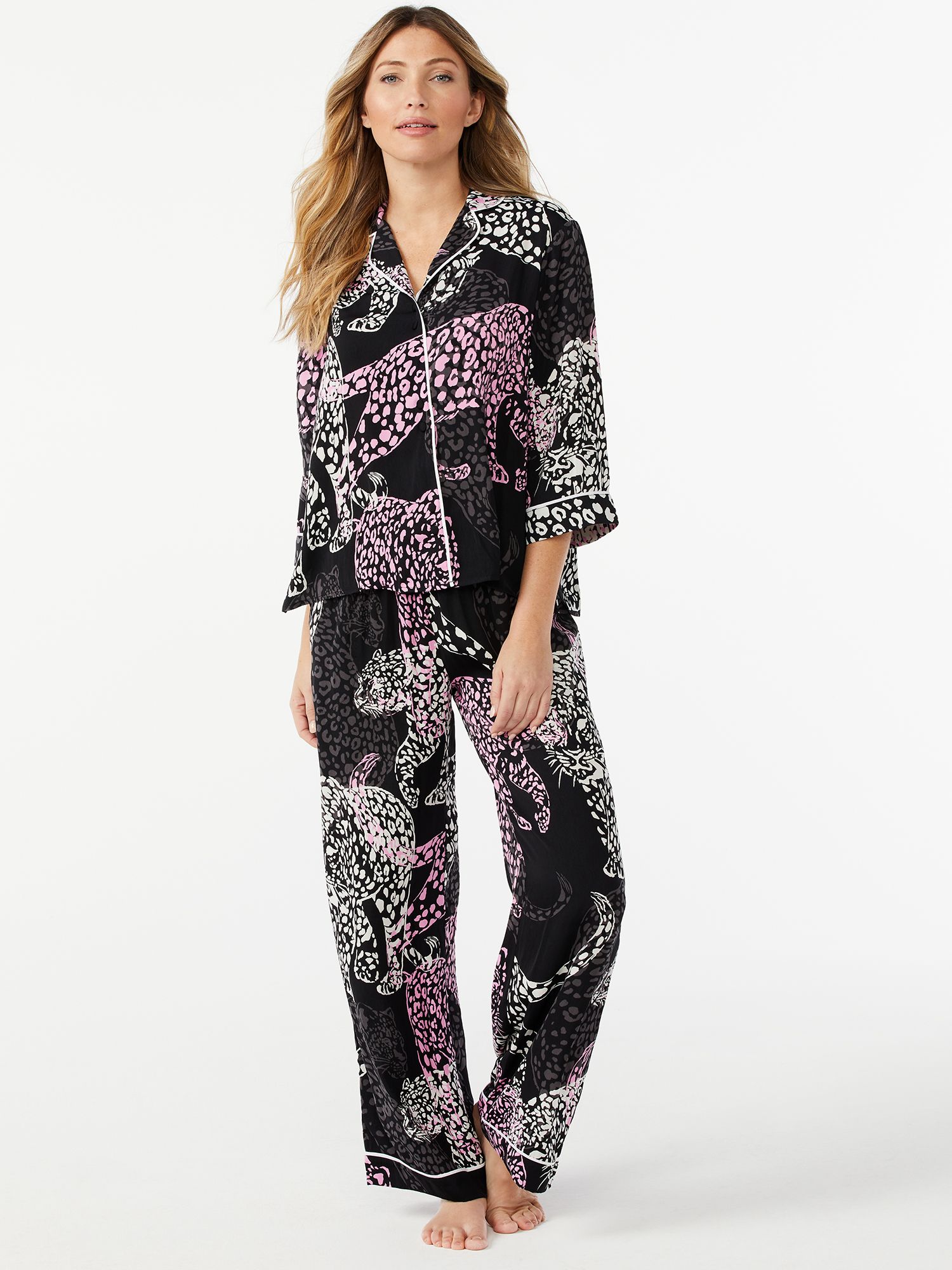 Sofia Intimates by Sofia Vergara Women's and Women's Plus Size Notch Collar Satin Pajama Set, 2-P... | Walmart (US)