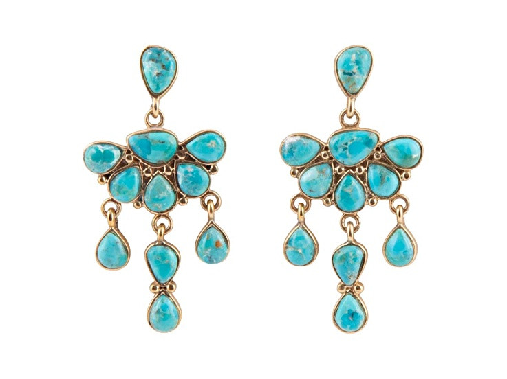Barse Jewelry Blue Composite Turquoise Golden Durango Chandelier Earrings - 1L2P2A | JTV Jewelry