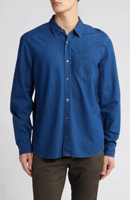 FRAME Cotton & Linen Chambray Button-Up Shirt in Darkland at Nordstrom, Size X-Large | Nordstrom