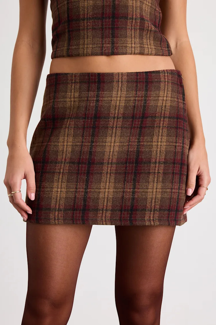 Annette Brown Plaid Mid-Rise Mini Skirt | Lulus