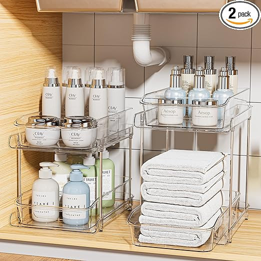 Delamu 2 Sets of 2-Tier Clear Under Sink Organizers and Storage, Multi-Purpose Stackable Bathroom... | Amazon (US)