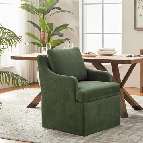 VKNOW Upholstered Dining Chairs, Dinner Chairs Modern Kitchen Chairs with 4 Casters, Linen Armchair for Bedroom Reading Room Living Room, Green | Amazon (US)