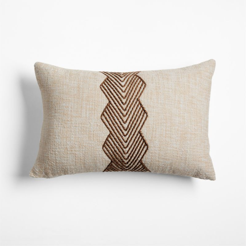 Kirra Embroidered 24""x16"" Maple Brown Indoor/Outdoor Throw Pillow | Crate & Barrel