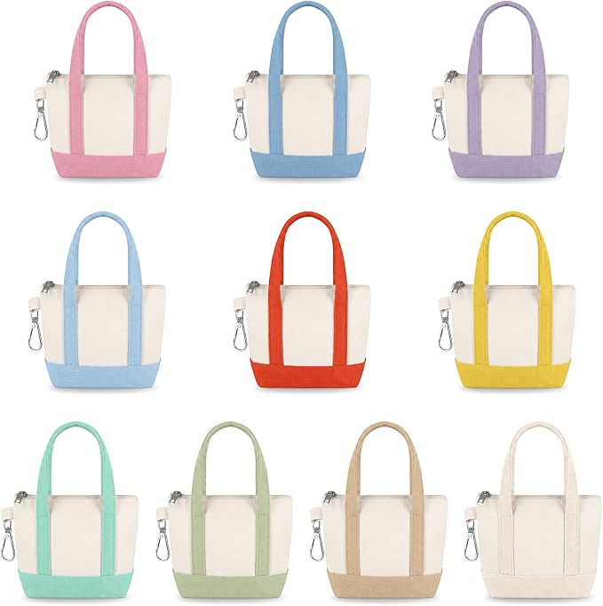 Kenning 10pcs Mini Tote Bag Keychain with Zipper Mini Canvas Tote Keychain Pouch Small Backpack C... | Amazon (US)