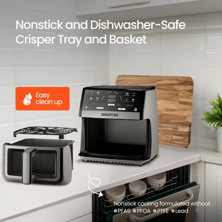 Gourmia 8 Qt Digital Window Air Fryer with 8 One-Touch Cooking Functions, Gray | Walmart (US)