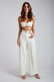 Mona Linen High Waist Trousers - White | MESHKI US