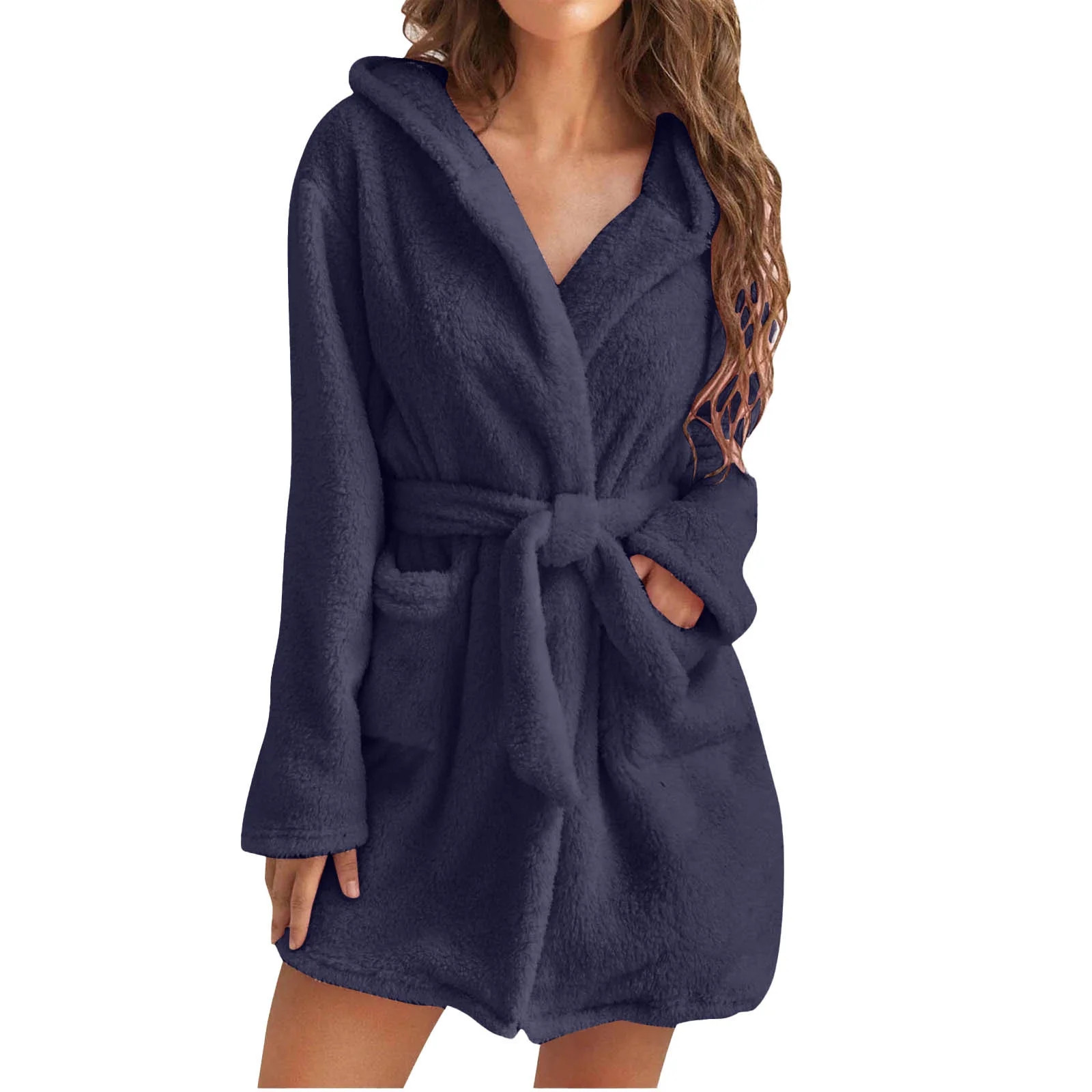 Bathrobe Womens Robe Adult Hooded Plush Sherpa Homewear Sleepwear with Two Pockets - Valentine Gi... | Walmart (US)