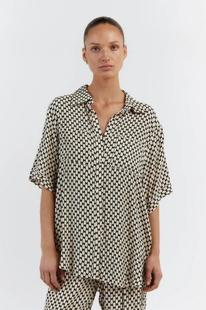 MAE BLACK/CREAM GEO VACATION SHIRT | DISSH
