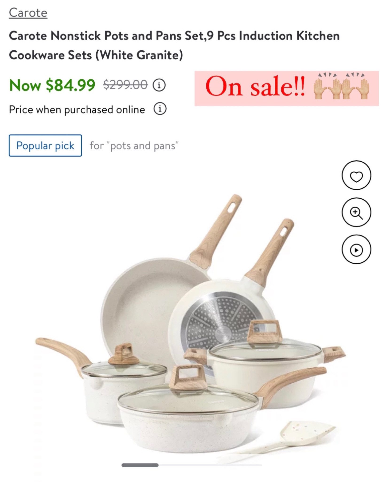 CAROTE Pots and Pans Set Nonstick, White Granite Induction Kitchen