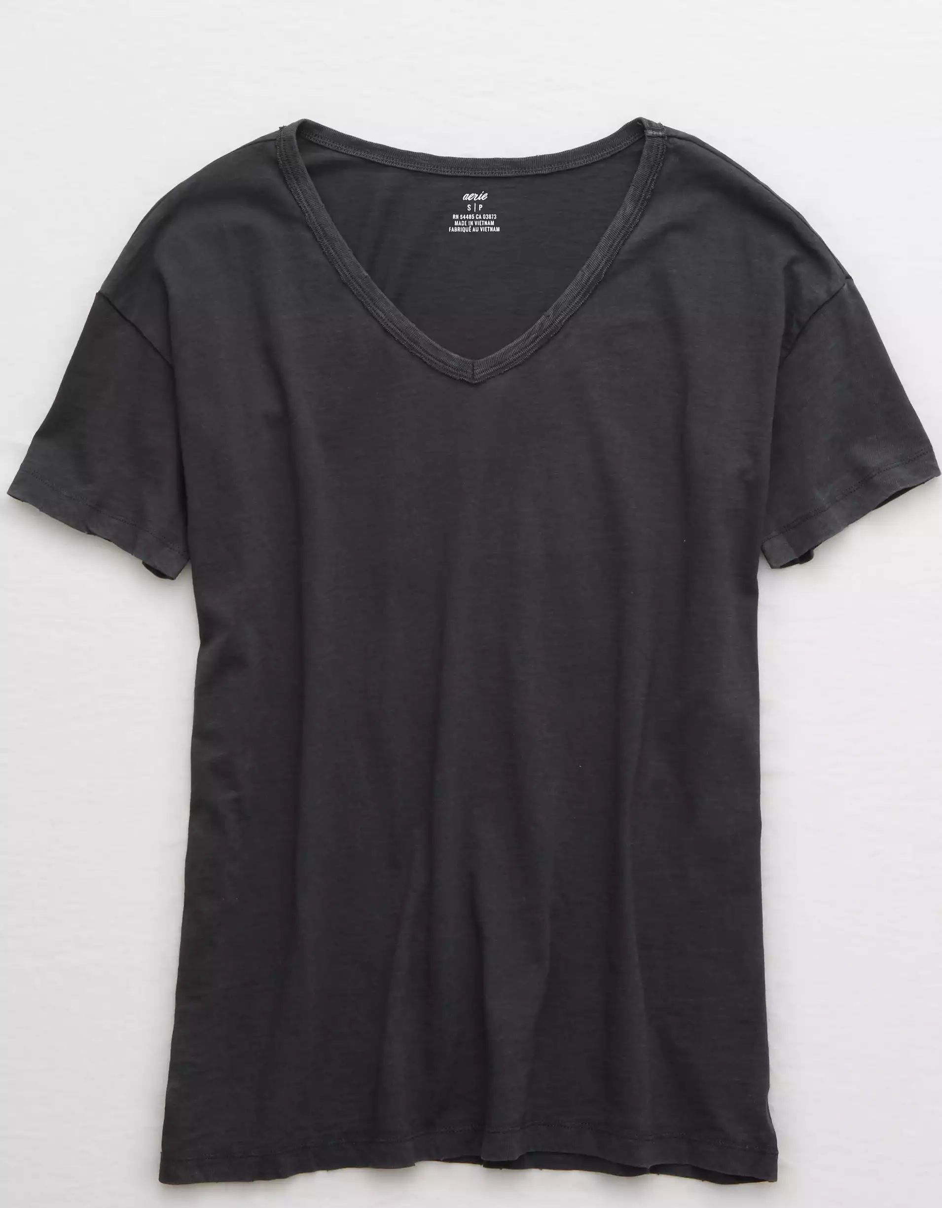 Aerie Boyfriend Distressed V-Neck Oversized T-Shirt | American Eagle Outfitters (US & CA)