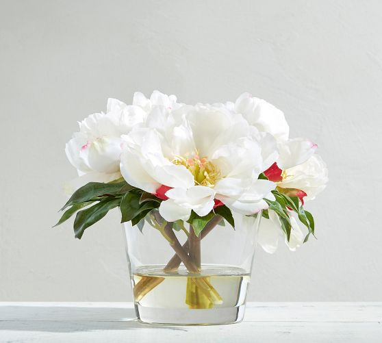 Faux Peony Arrangement in Glass | Pottery Barn (US)