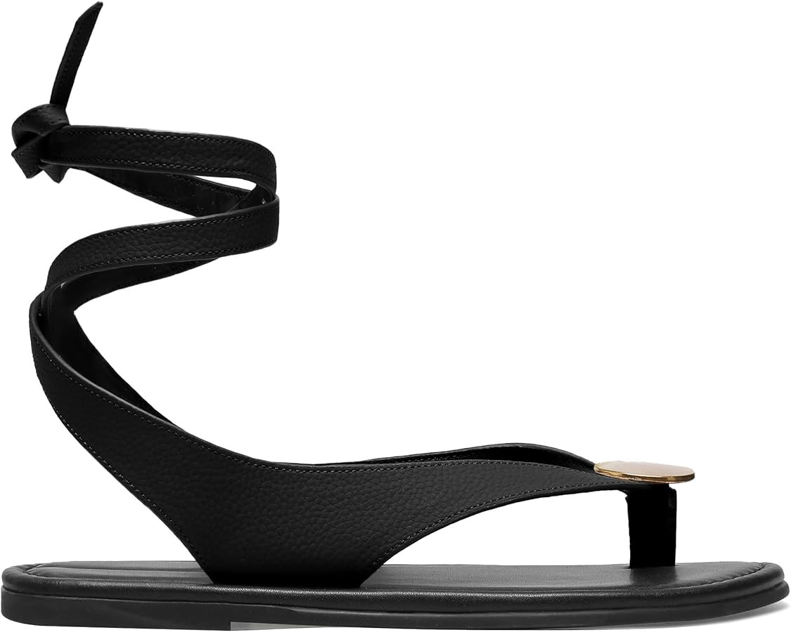 Molozoey Strap Flip Flop Flat Sandals for Women with Metal Circular Ankle Strappy Ladies Fashion ... | Amazon (US)