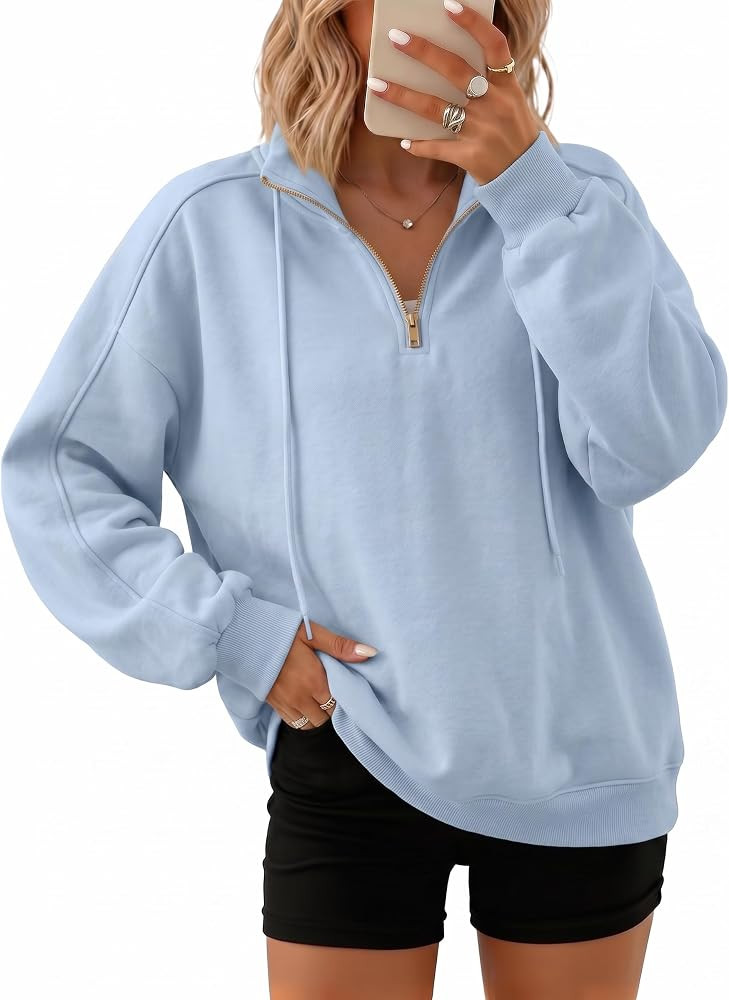 Dokotoo Sweatshirts for Women Oversized Casual Long Sleeve Quarter Zip Stand Neck Drawstring Pull... | Amazon (US)