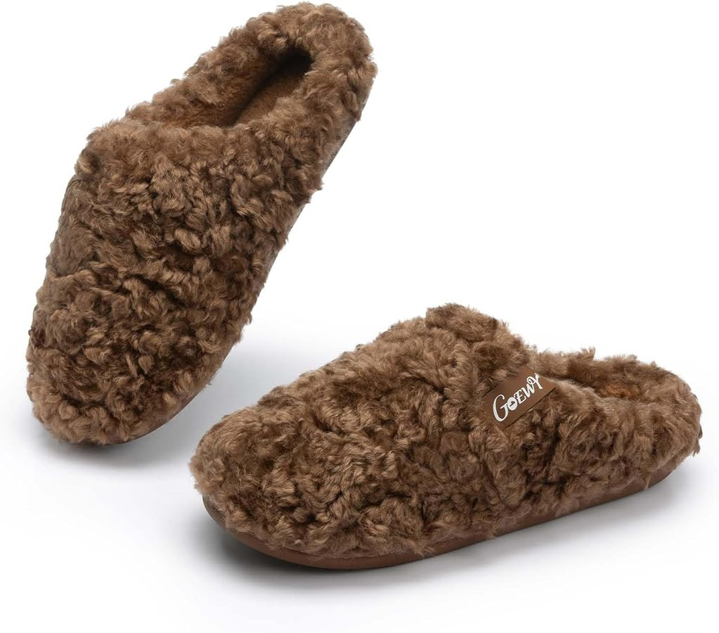 GOEWY Women\u2019s Fuzzy Plush Curly Slippers, Cozy Memory Foam House Shoes | Amazon (US)