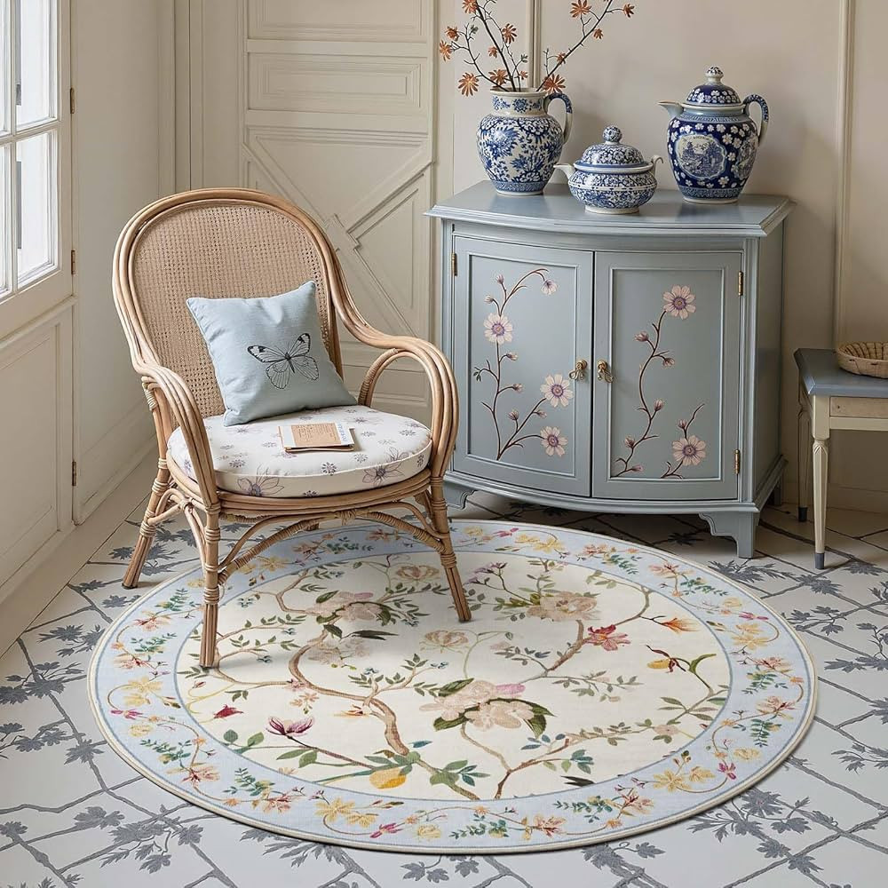 jinchan Floral Round Rug 4ft, Non Slip Soft Circle Rugs Machine Washable, Indoor Small Bathroom L... | Amazon (US)