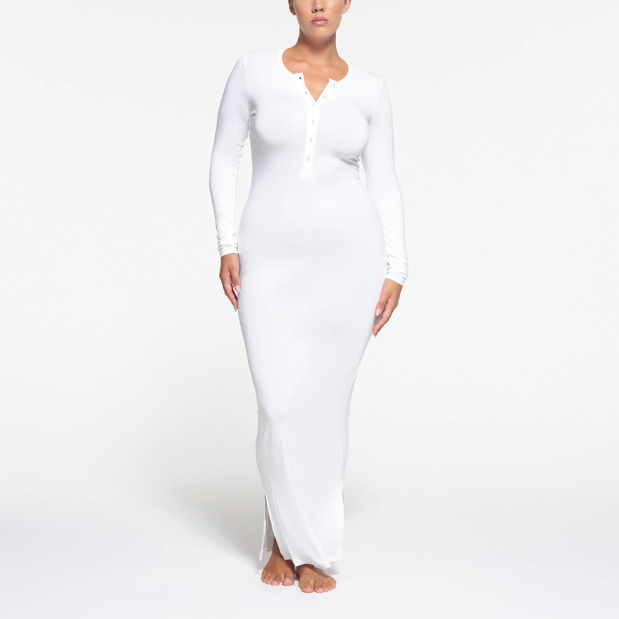SKIMS Sleep Henley Long Dress | White | XS | SKIMS (US)
