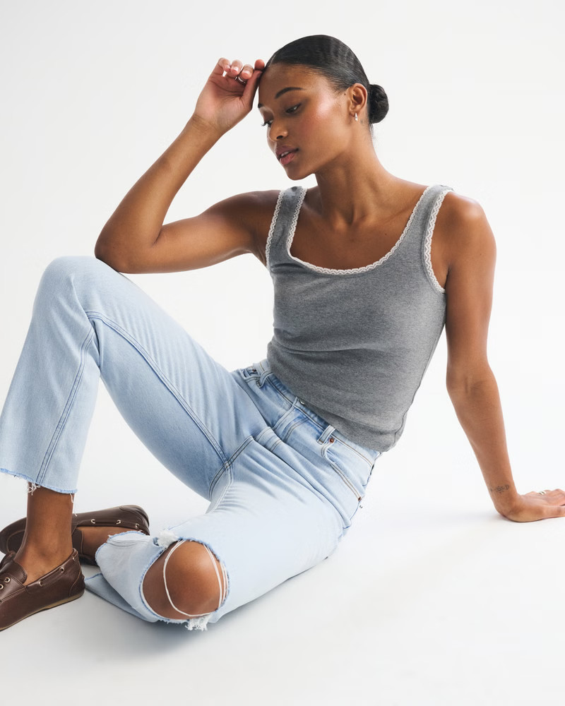 Women's Curve Love Ultra High Rise Ankle Straight Jean | Women's Bottoms | Abercrombie.com | Abercrombie & Fitch (US)