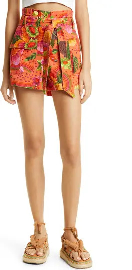 Blooming Garden Belted High Waist Cotton Shorts | Nordstrom
