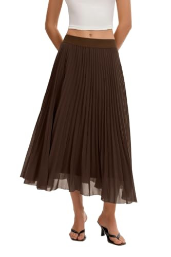 QINSEN Women's Elegant Flowy Pleated Chiffon Skirts Summer A-line Swing Midi Skirts Casual Elasti... | Amazon (US)