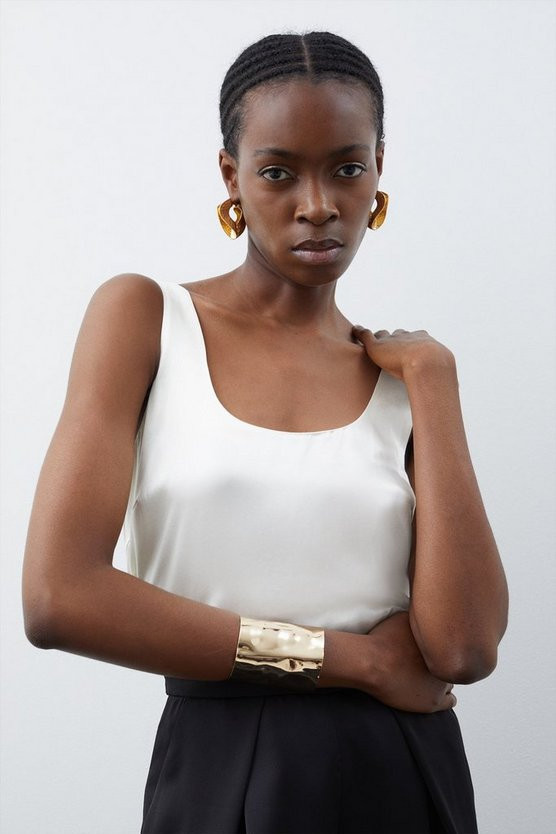 Premium Viscose Satin Woven Cami Top | Karen Millen UK + IE + DE + NL