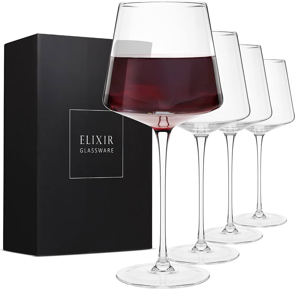 Amazon.com | Modern Red Wine Glasses Set of 4 – Hand Blown Crystal Wine Glasses – Tall Long S... | Amazon (US)