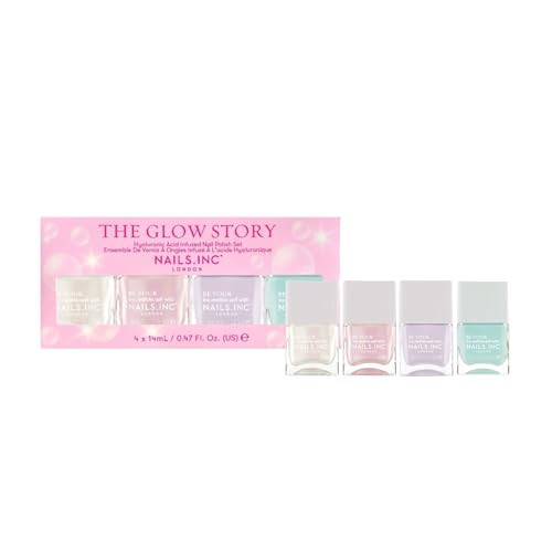 Nails Inc The Glow Story Nail Polish Set, Hyaluronic Acid, Glossy, No Chip, Long Lasting, Quick Dry, Air Dry, Professional Manicures & Pedicures, Fingernails & Toenails, Vegan Nail Polish, 4 Piece Set | Amazon (US)